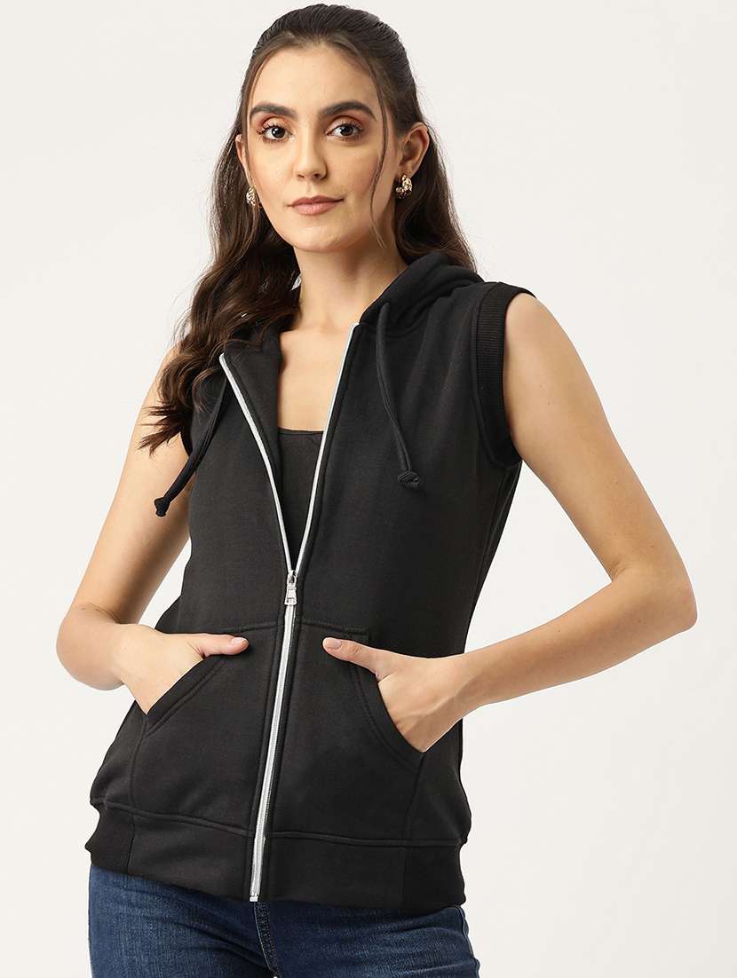 women solid sleeveless hooded regular jacket - 21748686 -  Zoom Image - 0