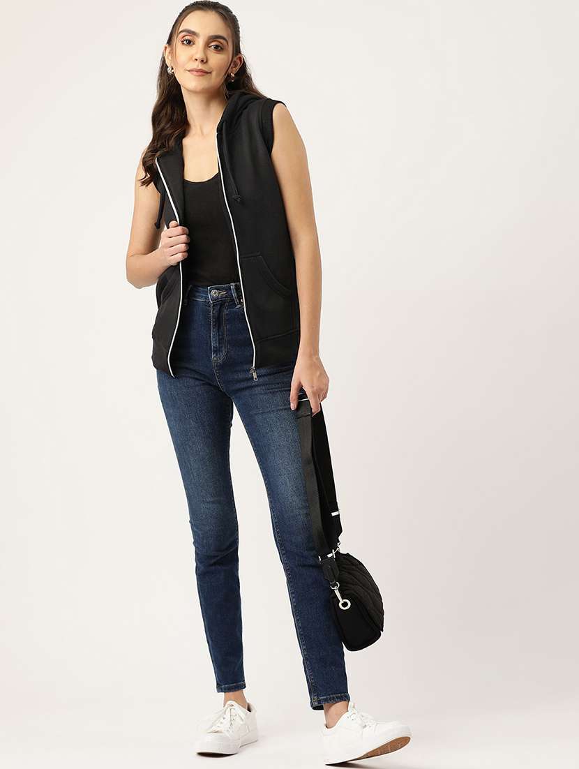 women solid sleeveless hooded regular jacket - 21748686 -  Standard Image - 3