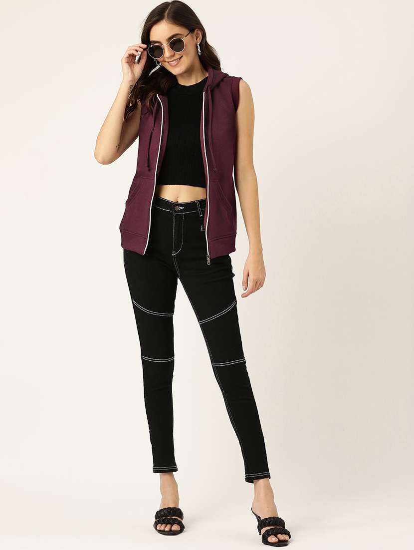 women solid sleeveless hooded regular jacket - 21748687 -  Standard Image - 3