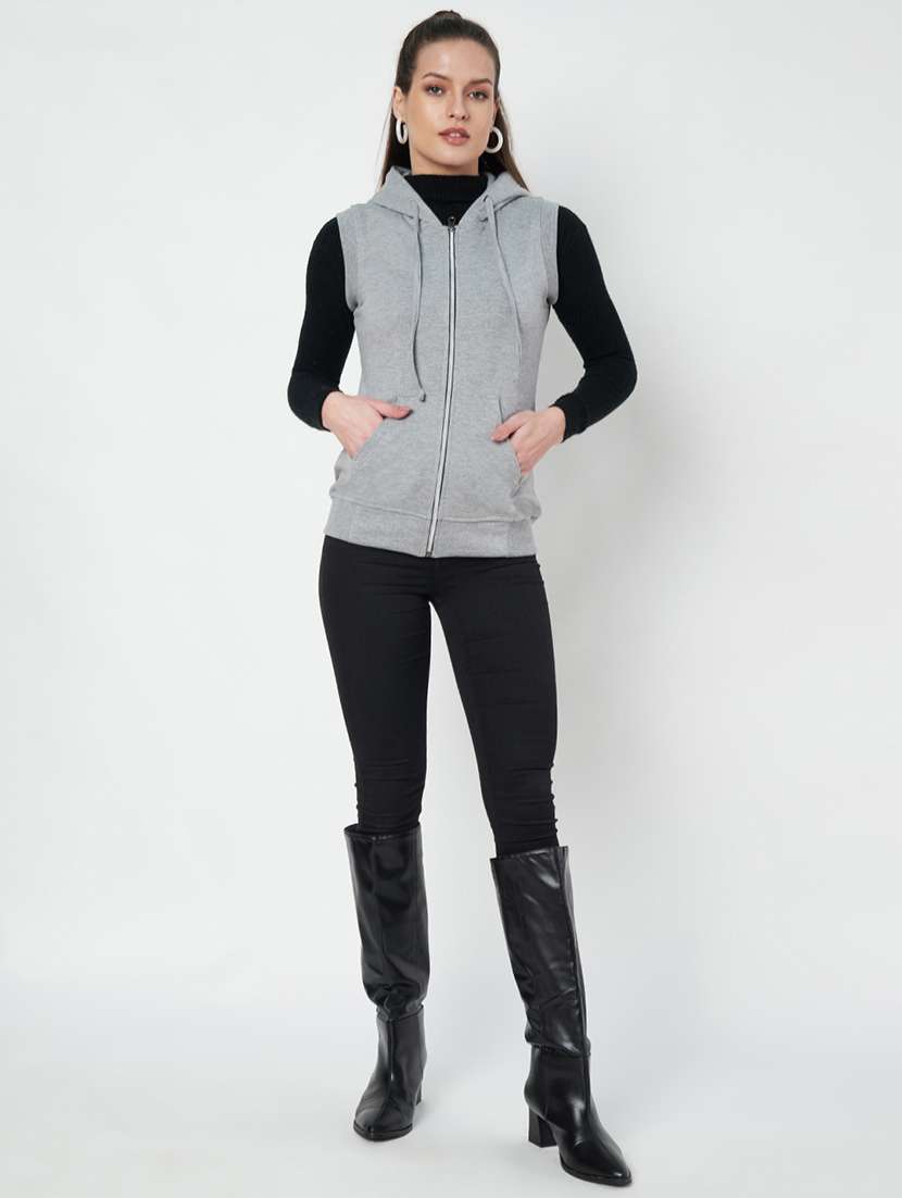 women solid sleeveless hooded regular jacket - 21748691 -  Standard Image - 3
