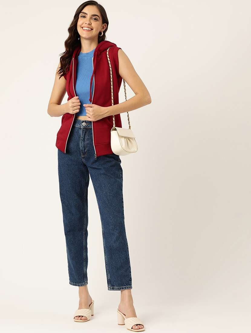 women solid sleeveeless regular hooded jacket - 21748693 -  Standard Image - 3