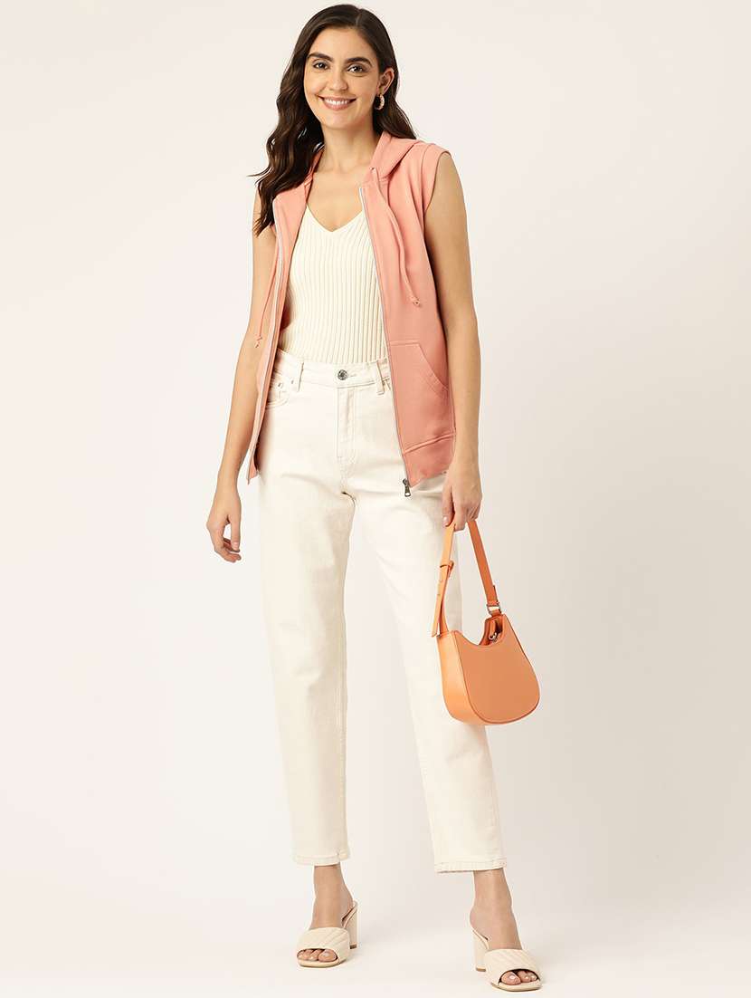 women solid sleeveless hooded regular jacket - 21748697 - Standard Image - 3