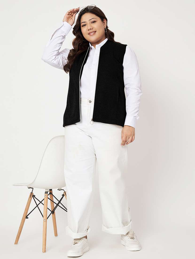 women plus size solid sleeveless regular jacket - 21748700 - Standard Image - 3