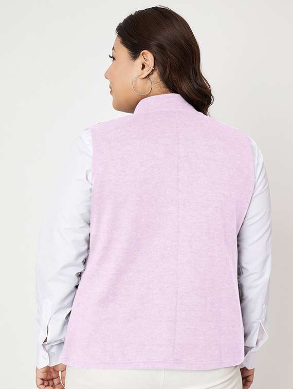 women solid stand collar sleeveless jacket - 21748702 - Standard Image - 3