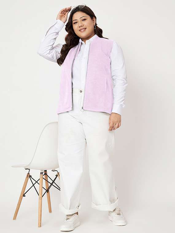 women solid stand collar sleeveless jacket - 21748702 - Standard Image - 5