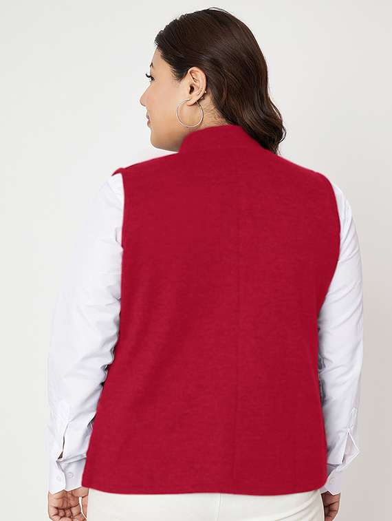 women solid stand collar sleeveless jacket - 21748704 -  Standard Image - 3