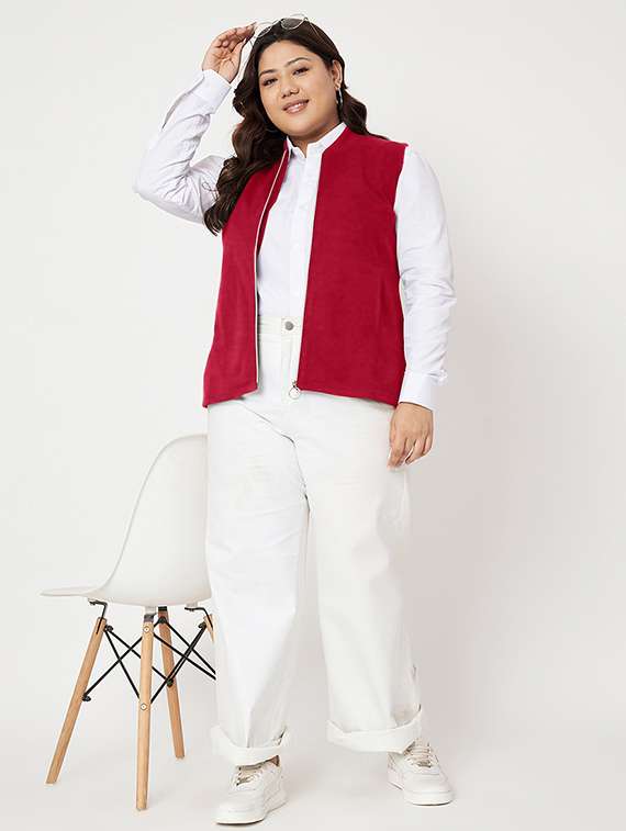 women solid stand collar sleeveless jacket - 21748704 -  Standard Image - 5