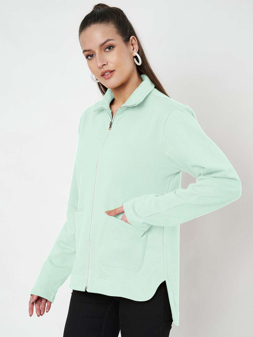 women solid stand collar long sleeves jacket - 21748720 -  Standard Image - 3