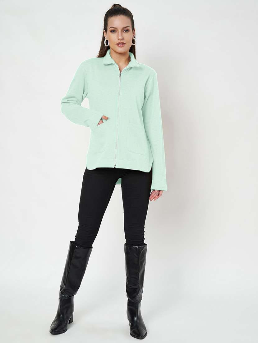 women solid stand collar long sleeves jacket - 21748720 -  Standard Image - 5