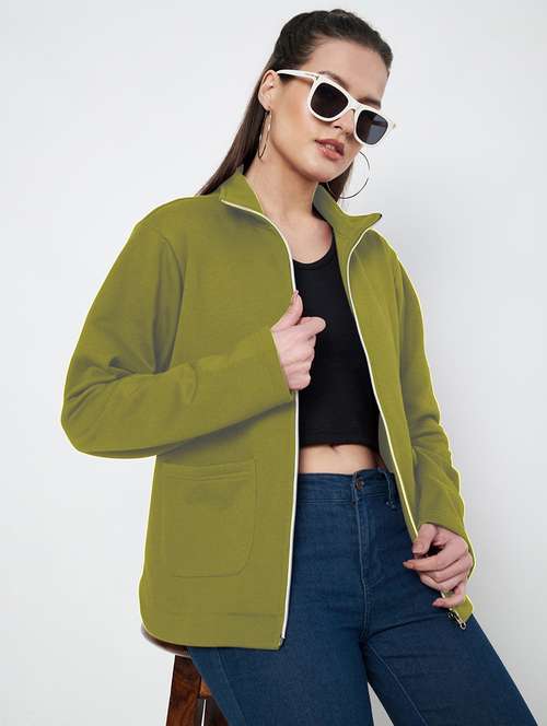 women solid stand collar long sleeves jacket - 21748722 - Standard Image - 0