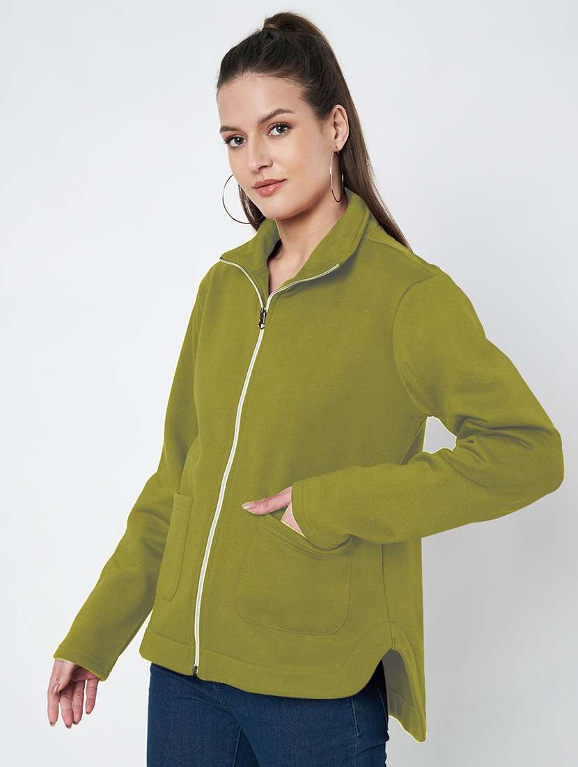 women solid stand collar long sleeves jacket - 21748722 - Standard Image - 3