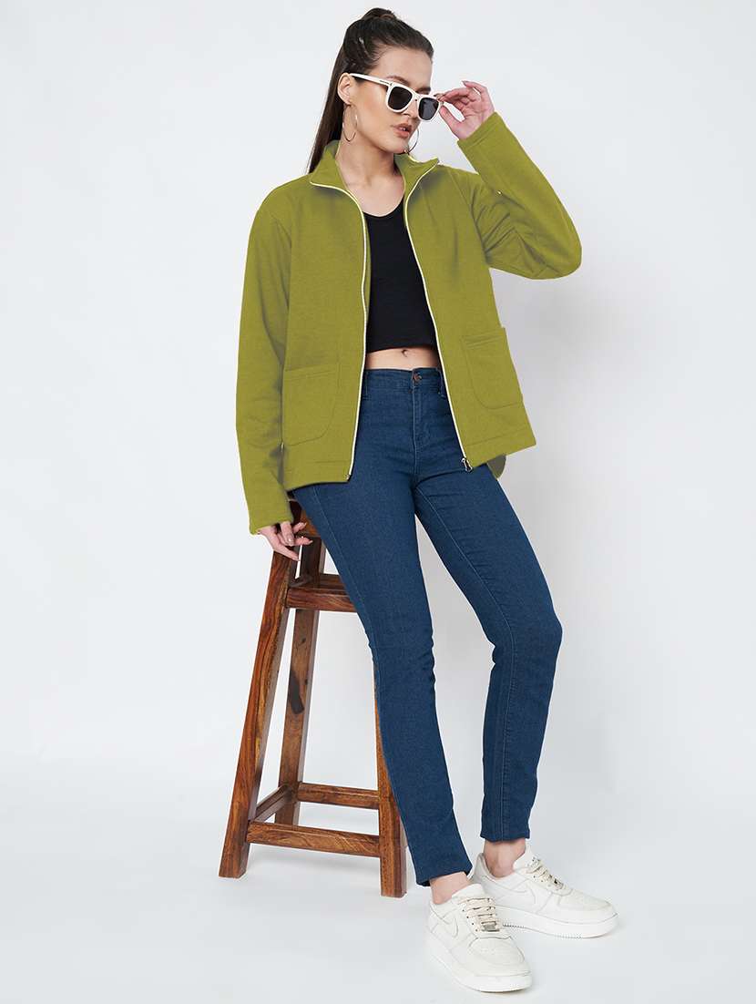 women solid stand collar long sleeves jacket - 21748722 - Standard Image - 5