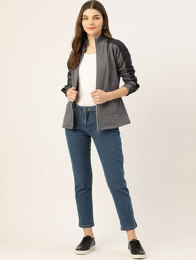 women color blocked long sleevees regular jacket - 21748743 -  Standard Image - 3