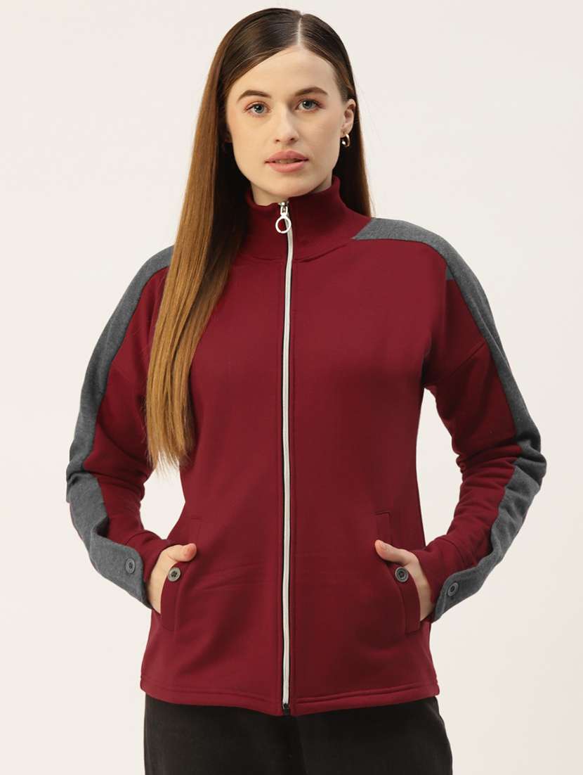 women color blocked long sleeves regular jacket