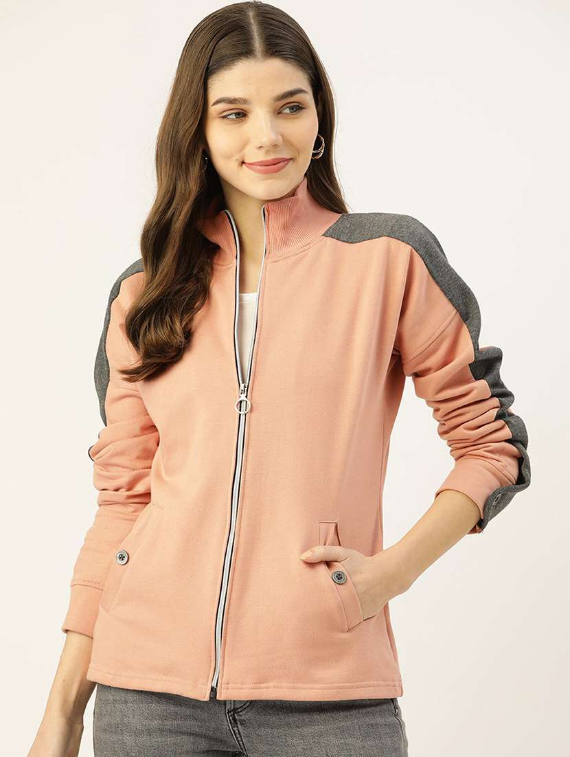 women color blocked long sleeves regular jacket