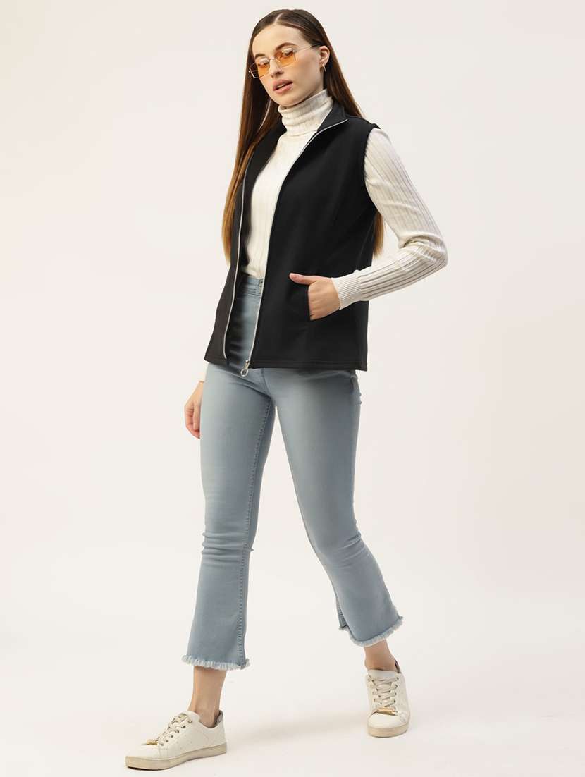 Women Solid Sleeveless Stand Collar Jacket - 21748752 -  Standard Image - 3