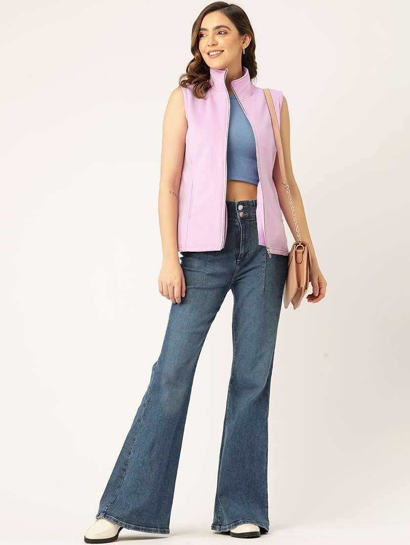 women solid sleeveless stand collar jacket - 21748753 -  Standard Image - 3