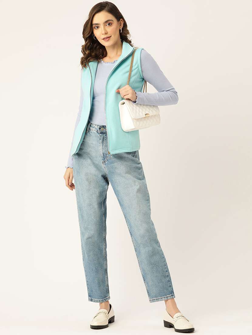 women solid sleeveless stand collar jacket - 21748758 -  Standard Image - 3