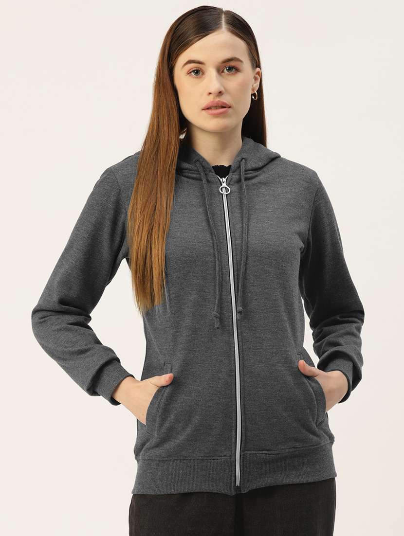 women solid long sleevees regular hooded jacket