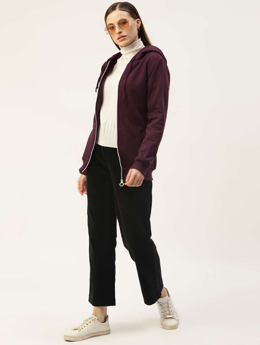 women solid long sleeves hooded jacket - 21748770 -  Standard Image - 3