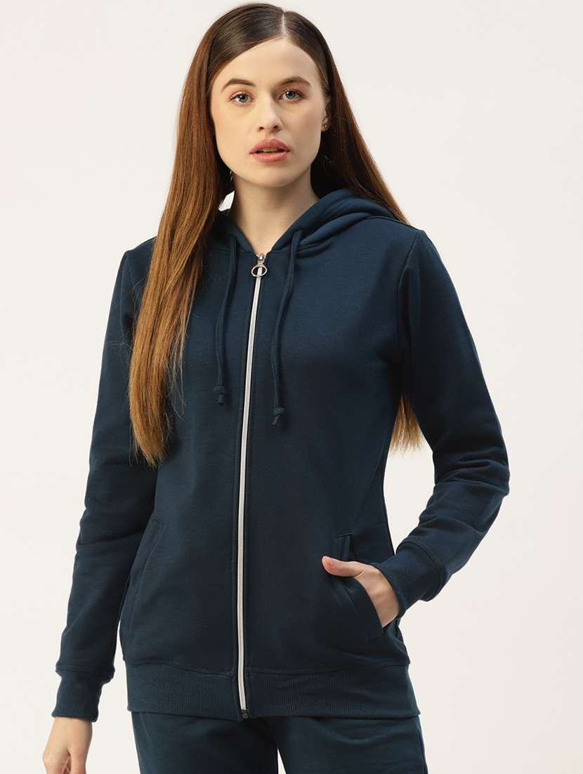 women solid long sleeves hooded jacket