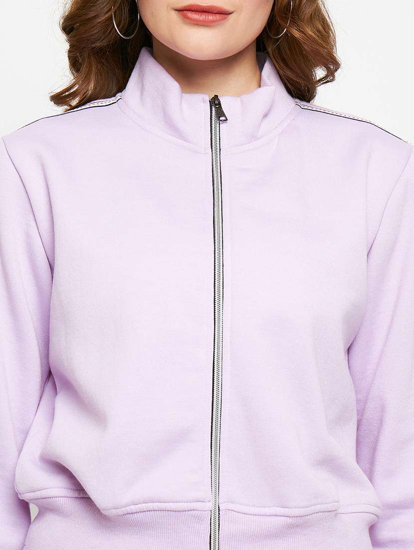 women solid long sleeves stand collar jacket - 21748776 -  Standard Image - 3