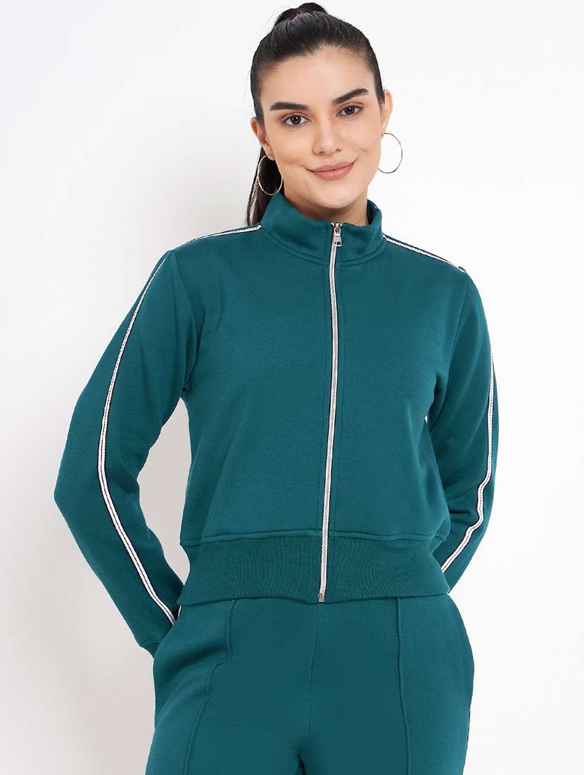 women solid long sleeves stand collar jacket - 21748779 -  Zoom Image - 0