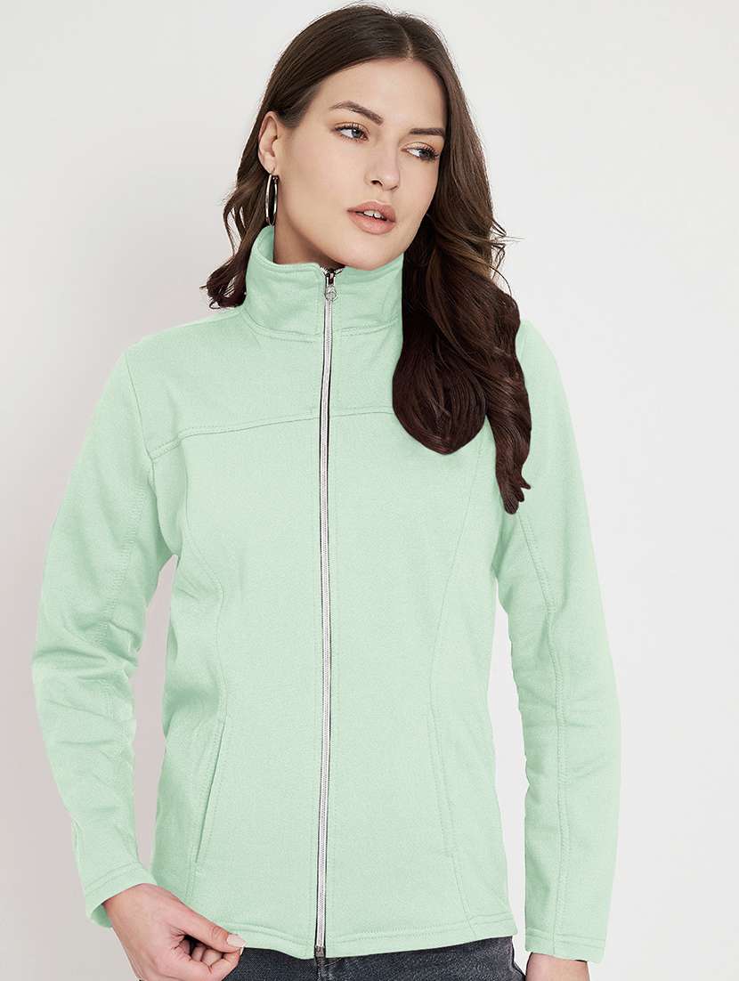 women solid long sleeves stand collar jacket