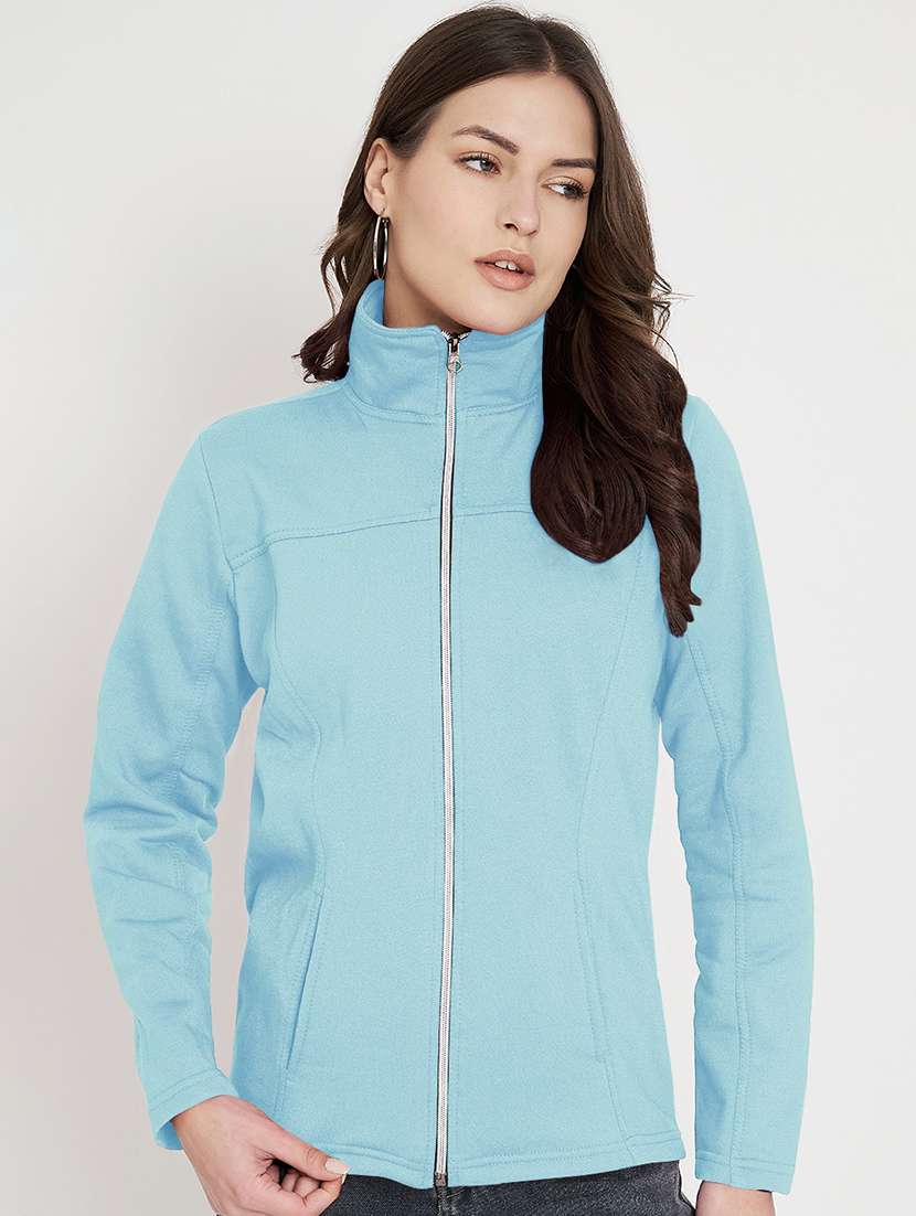 women solid long sleeves stand collar jacket