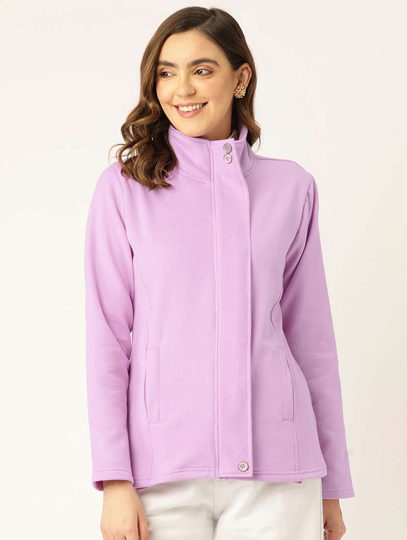 women solid long sleeves stand collar jacket