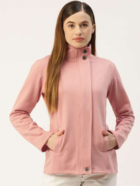 women solid long sleeves stand collar jacket