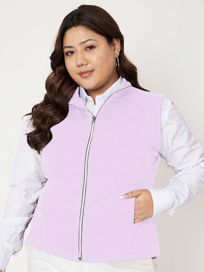 women plus size stand collar sleeveless jacket