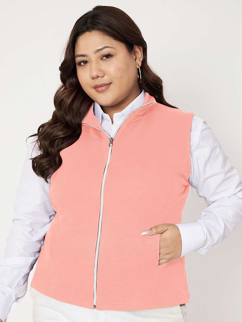 women plus size stand collar sleeveless jacket