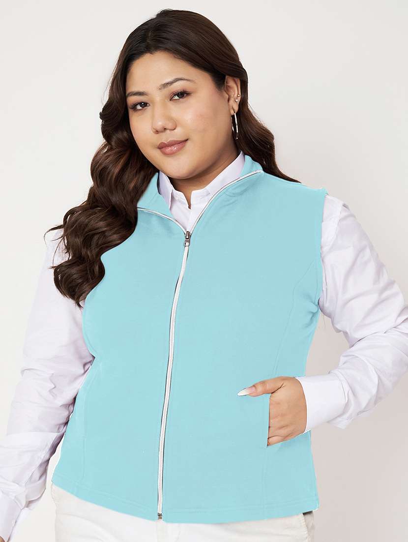 women plus size stand collar sleeveless jacket