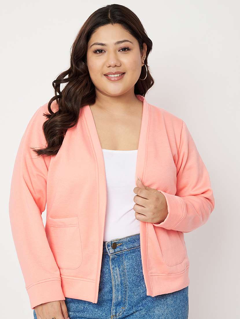 women plus szie solid long sleeves regular jacket