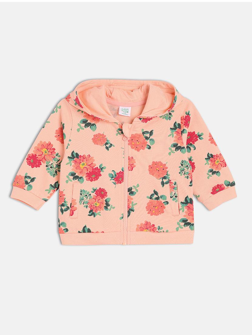 girls peach floral long sleeve hooded sweatshirt