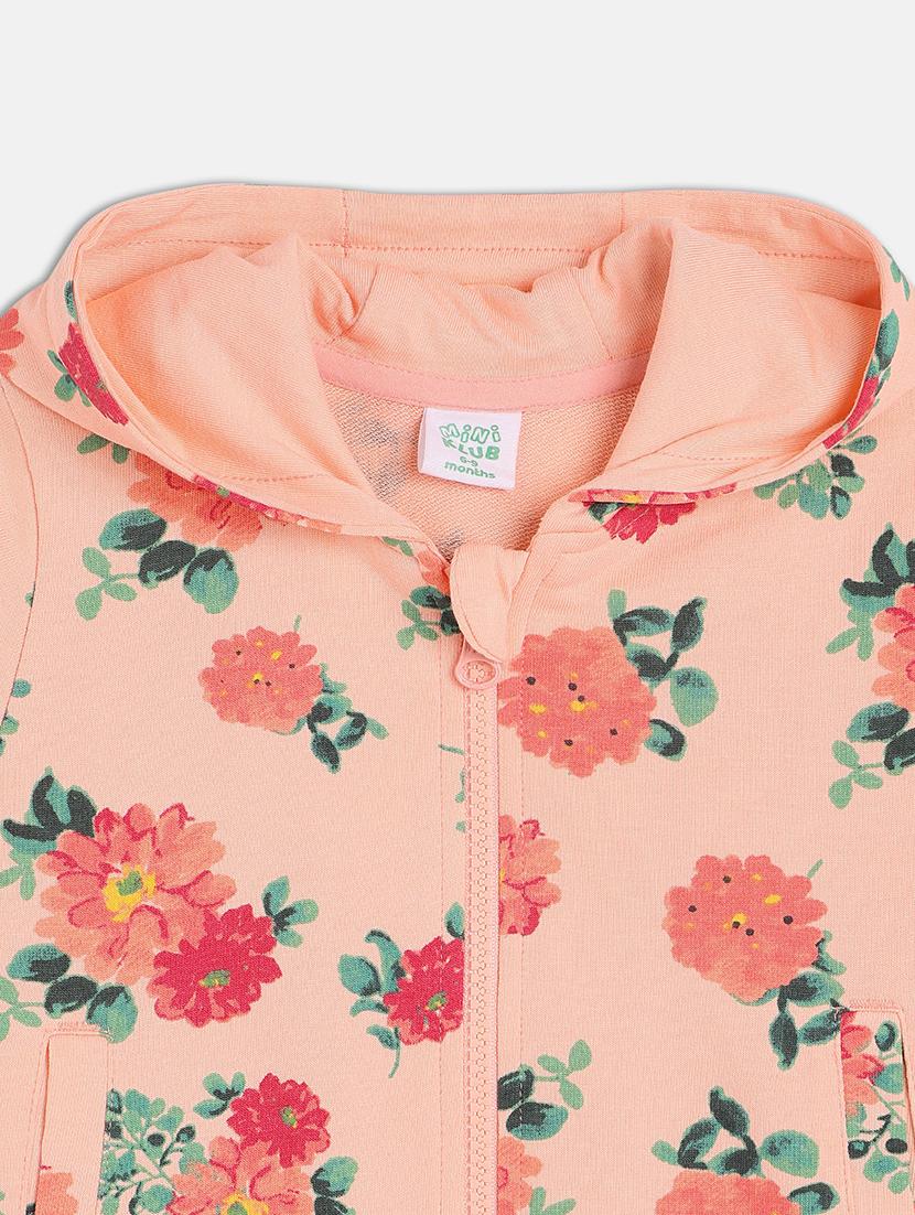 girls peach floral long sleeve hooded sweatshirt - 21748900 - Standard Image - 3