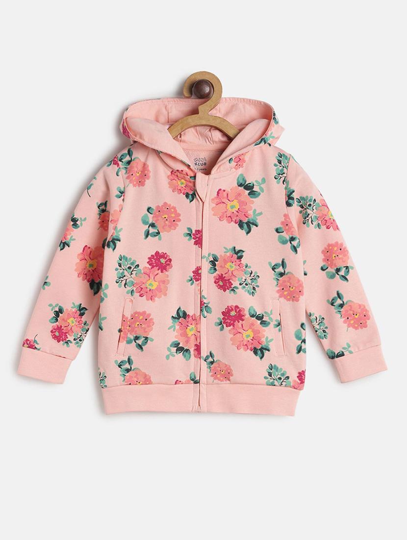 girls peach long sleeve hooded sweatshirt