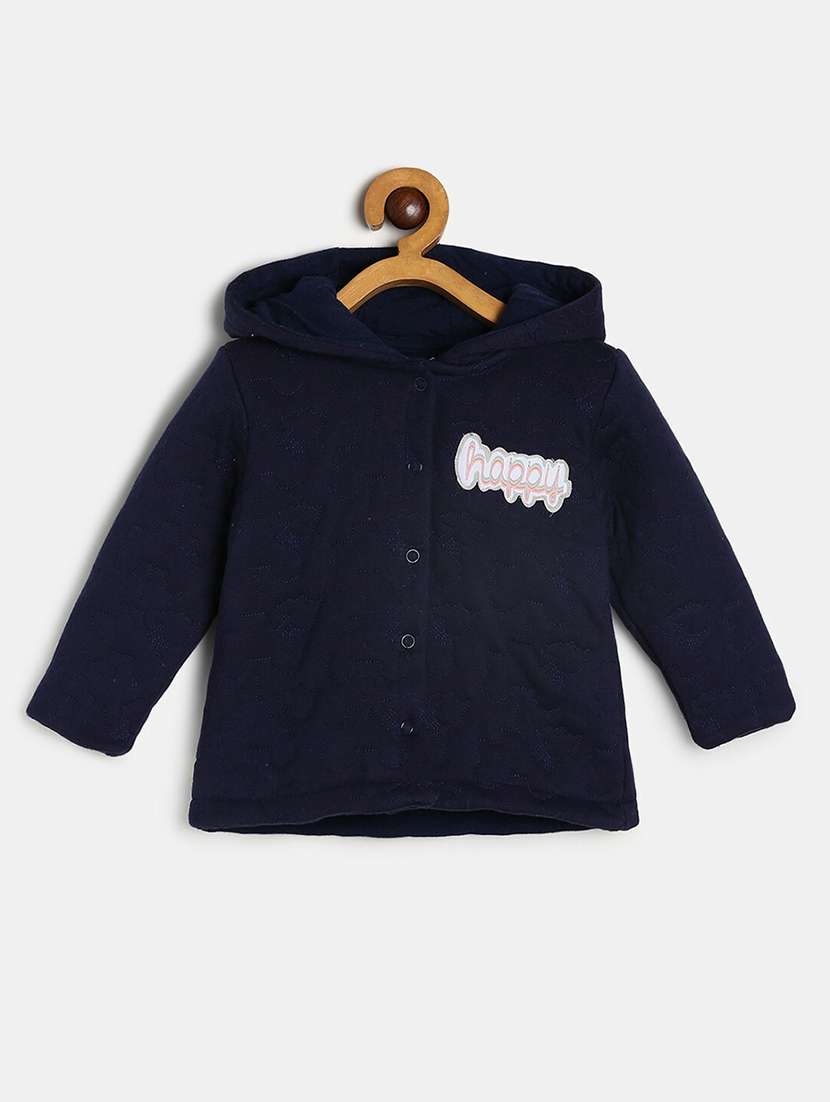 girls navy blue self design long sleeve hooded jacket - 21748917 - Zoom Image - 0