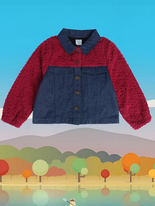 girls maroon color block long sleeve jackets - 21748921 - Standard Image - 0