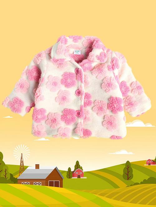 girls pink floral long sleeve fur jacket - 21748922 - Standard Image - 0
