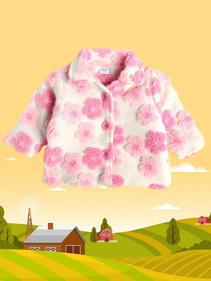 girls pink floral long sleeve fur jacket - 21748922 - Zoom Image - 0