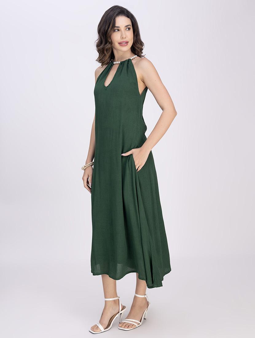 women solid halter neck sleeveless a-line dress - 21748924 - Standard Image - 3