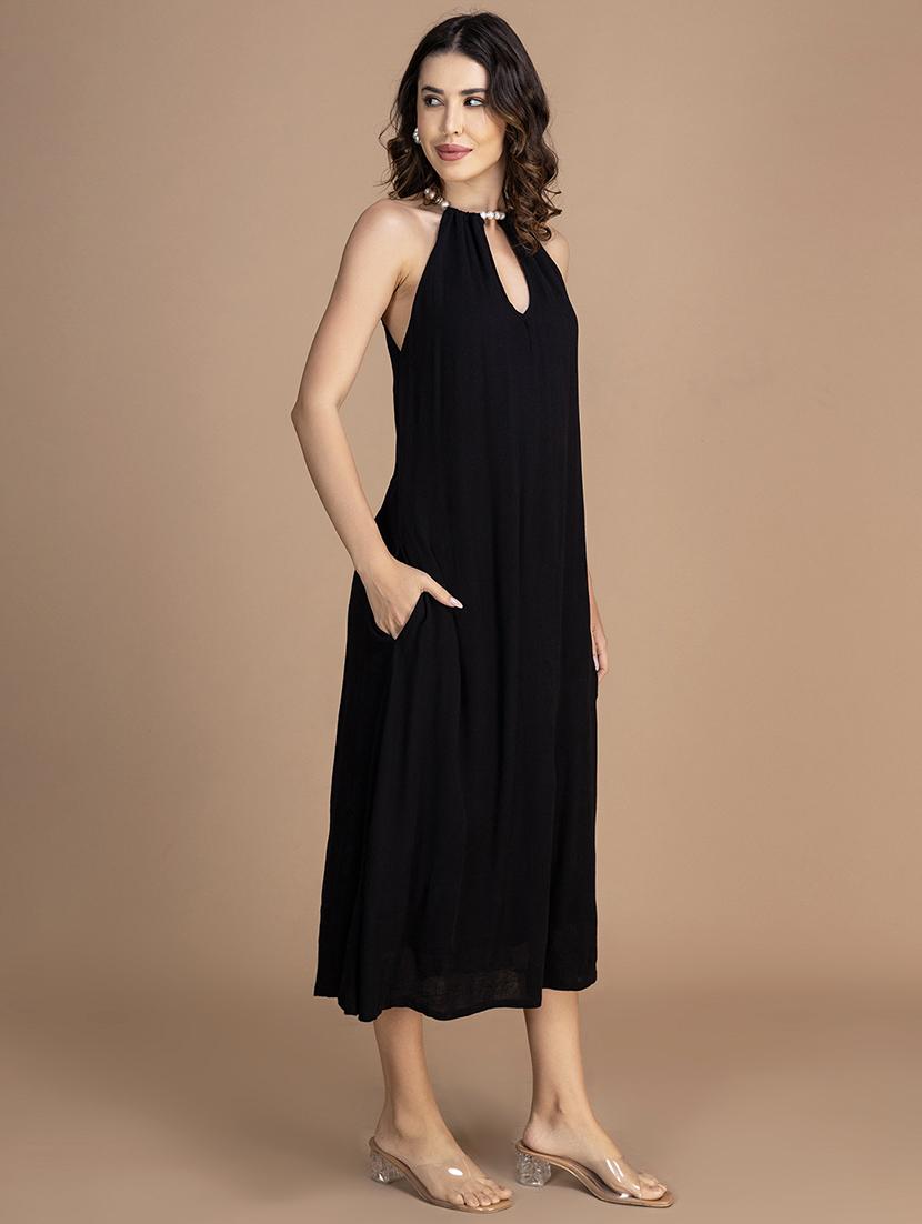 women solid halter neck sleeveless a-line dress - 21748925 - Standard Image - 3