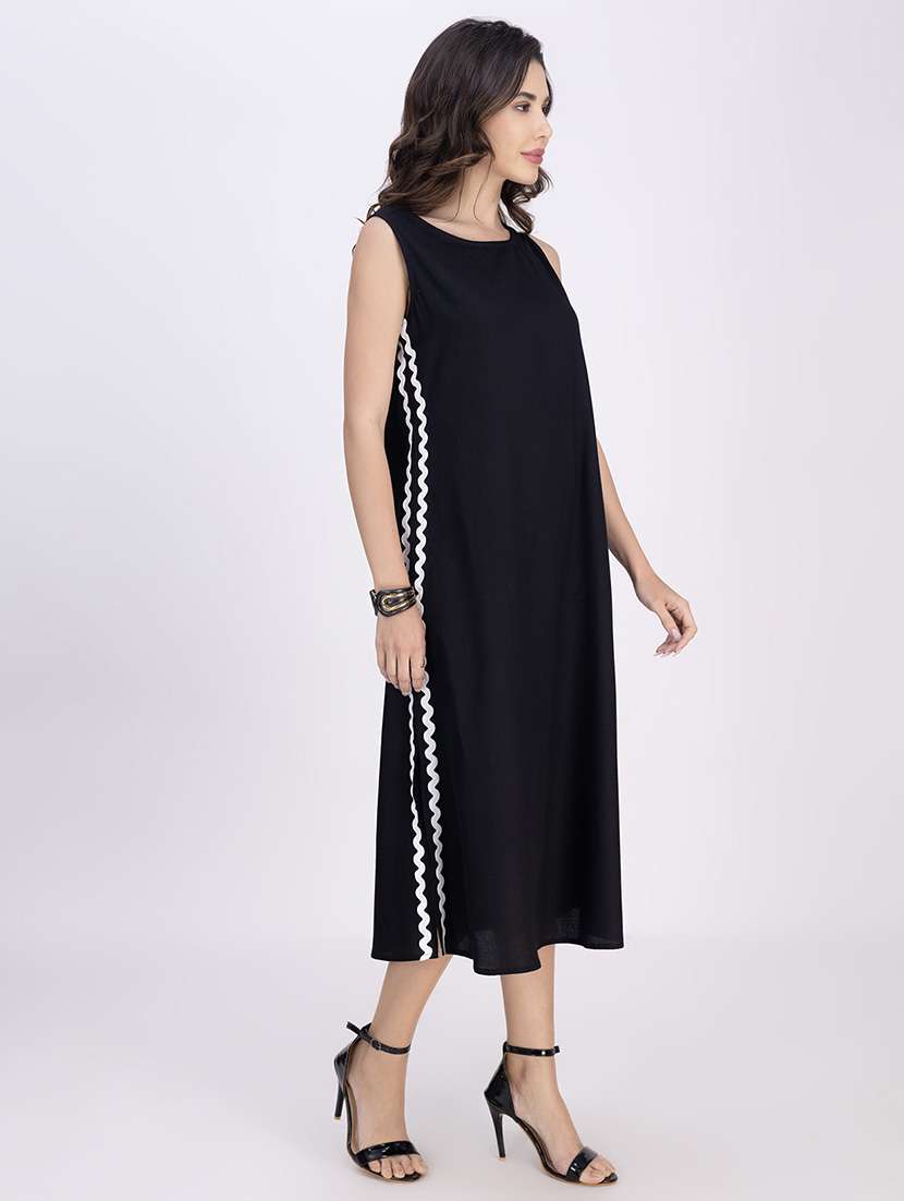 women solid sleeveless a-line dress - 21748926 - Standard Image - 3