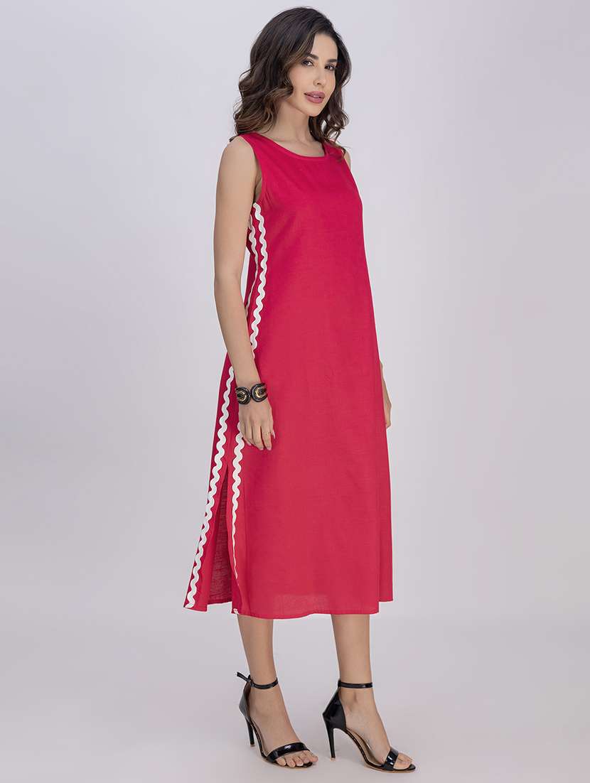 women solid sleeveless a-line dress - 21748927 - Standard Image - 3