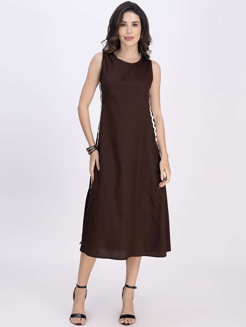 women solid sleeveless a-line dress - 21748928 - Zoom Image - 0
