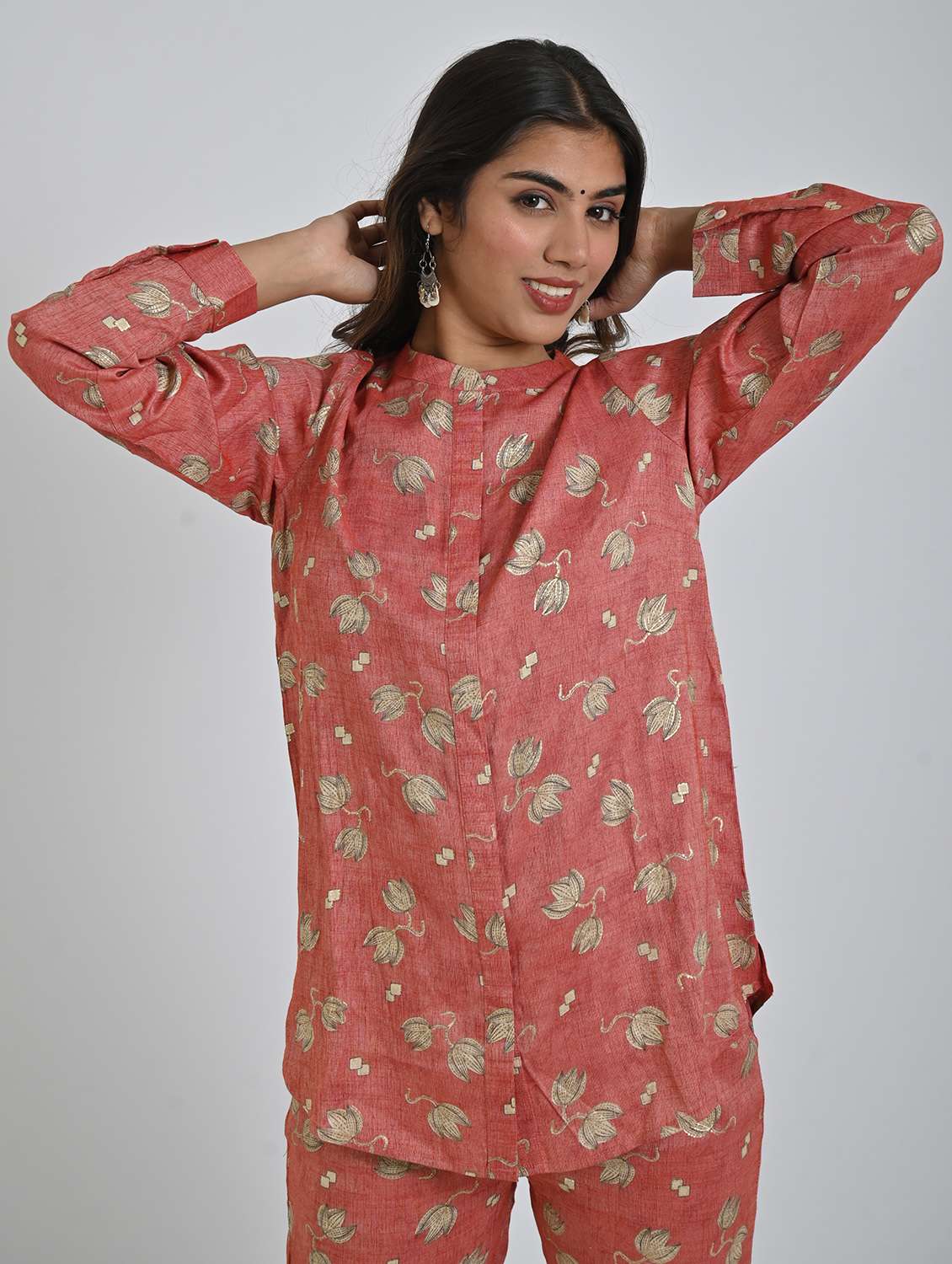 women coral floral printed long sleeve co-ord set - 21748934 -  Standard Image - 3