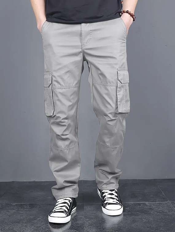 men solid mid rise regular fit cargo