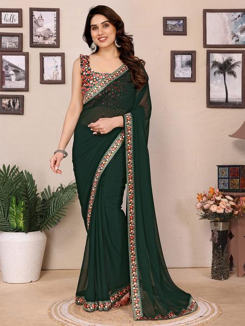 women solid with bordered saree  with blouse - 21749378 -  Standard Image - 0